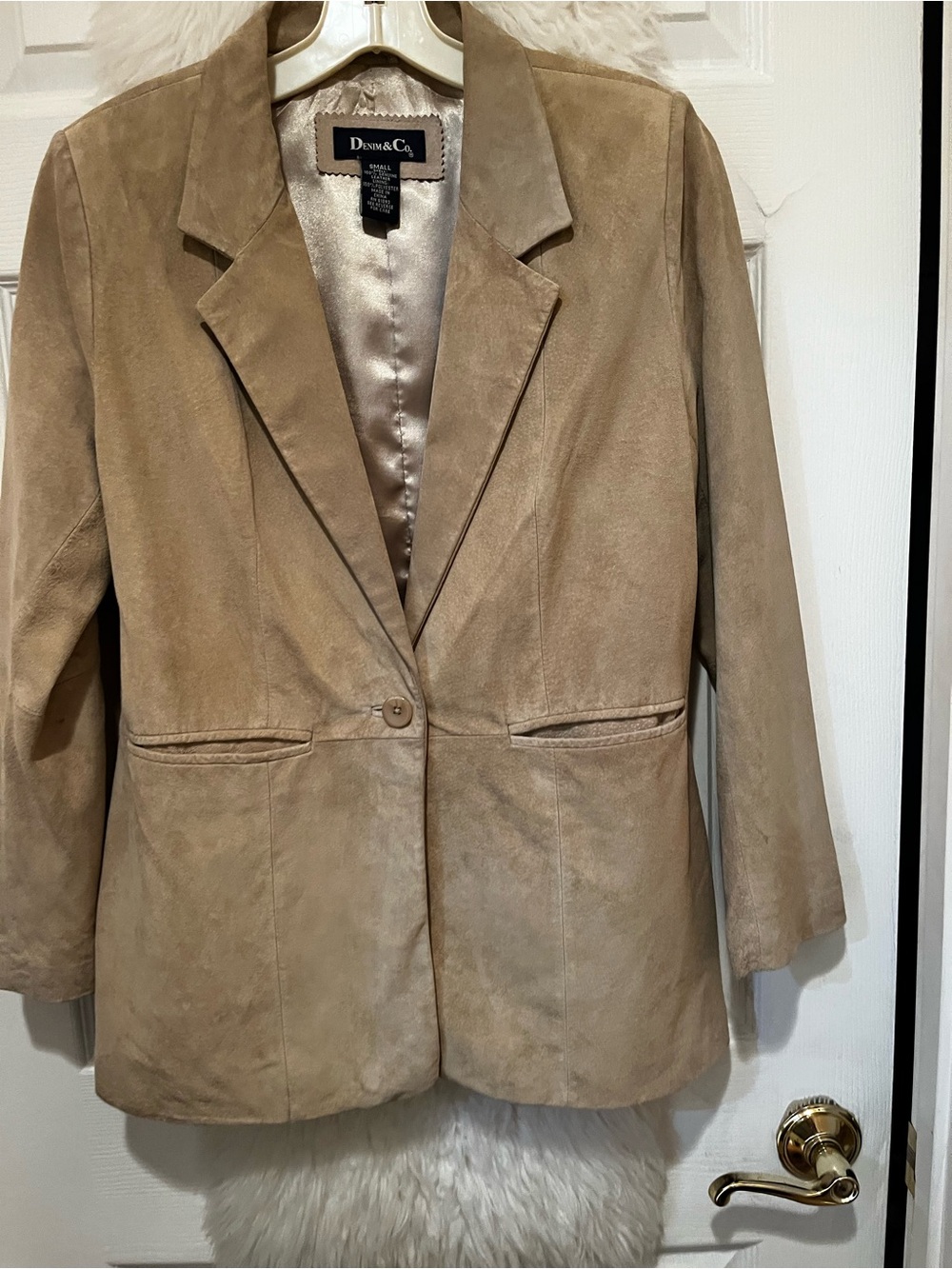 Denim&Co Beige Tan Suede Single-Button Blazer